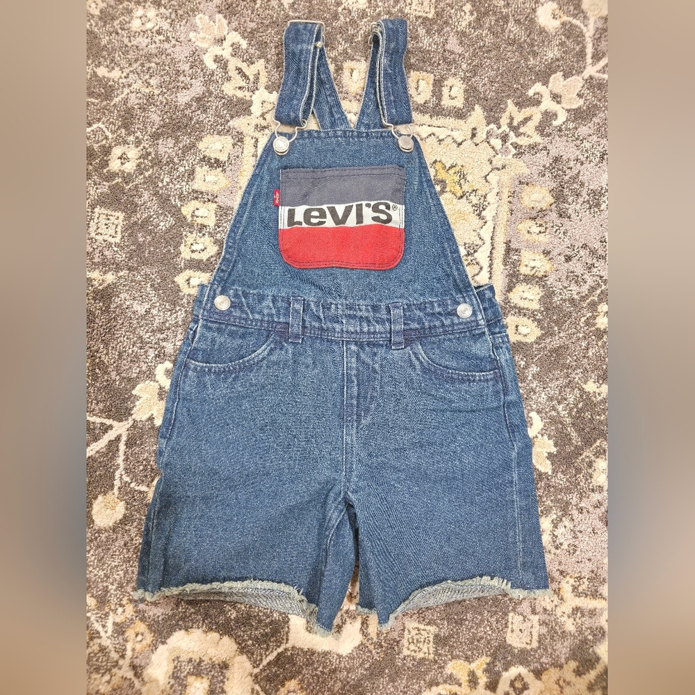 Girl Levi's Blue Denim Overalls with Red Accents